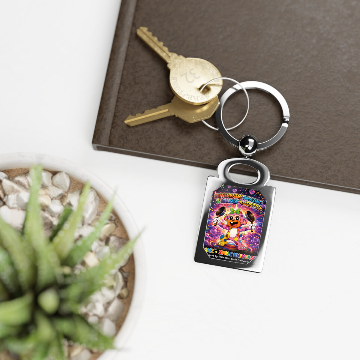 Panz™ Rectangle Photo Keyring – "Differently Amazing & Loudly Autistic!" Graphic | Smile Universe Collection
