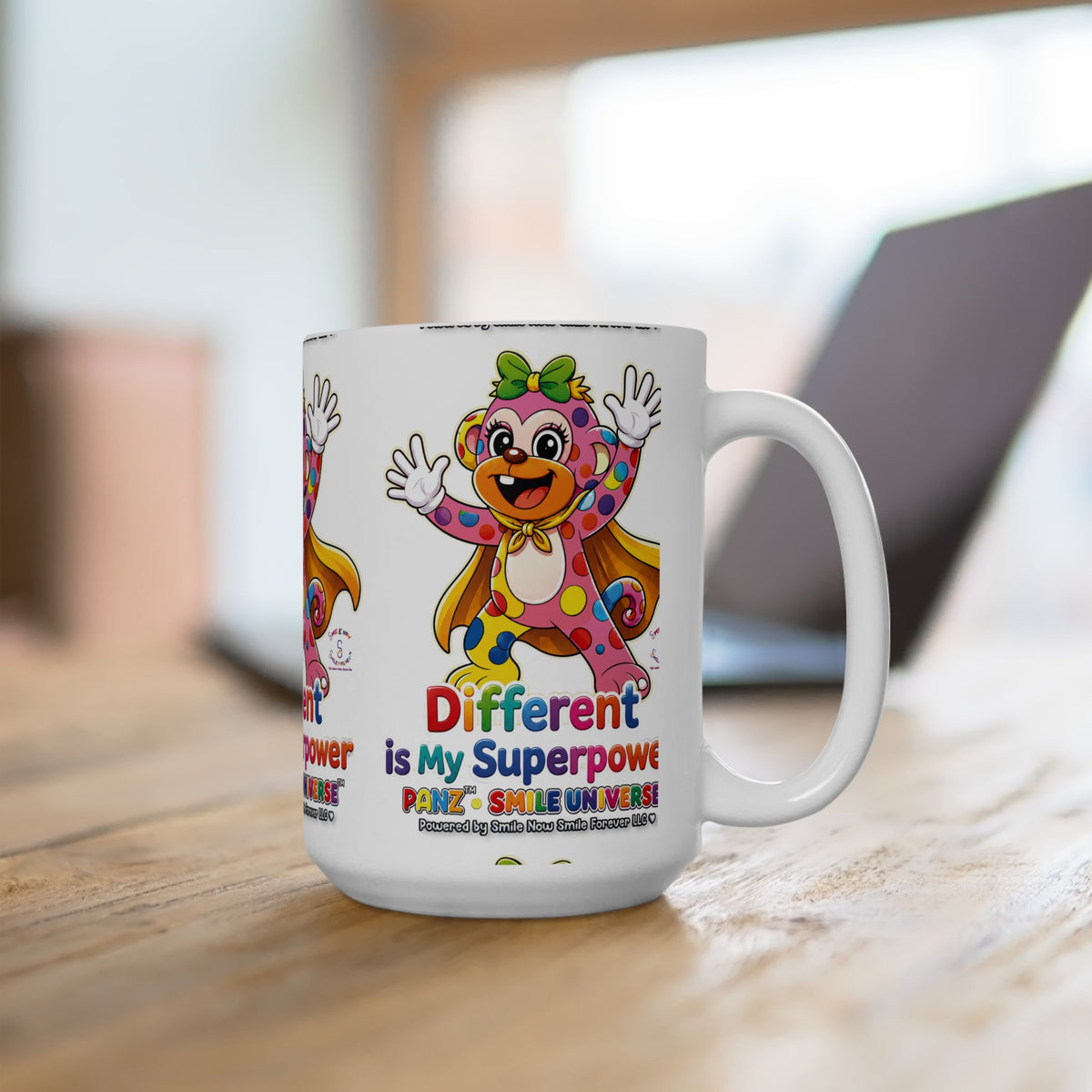 Panz™ Ceramic Mug (11oz & 15oz) – "Different is My Superpower" Graphic | Smile Universe Collection