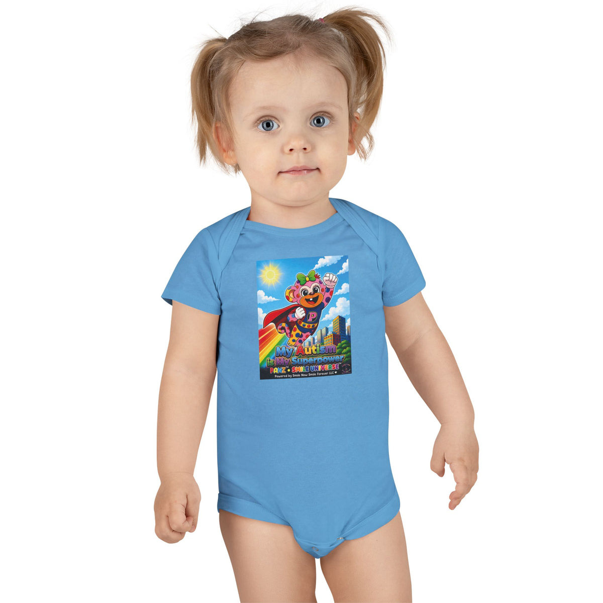 Panz™ Baby Short Sleeve Onesie® – "My Autism is My Superpower" Graphic | Smile Universe Collection