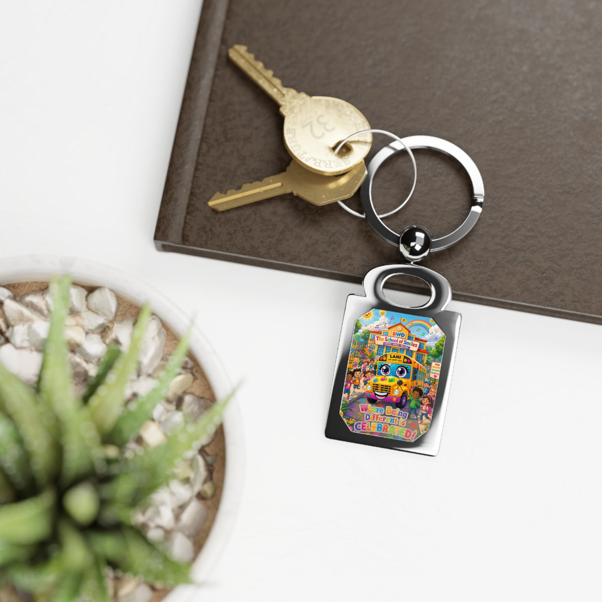 Lani™ Rectangle Photo Keyring – "Where Being Different is CELEBRATED!" Graphic