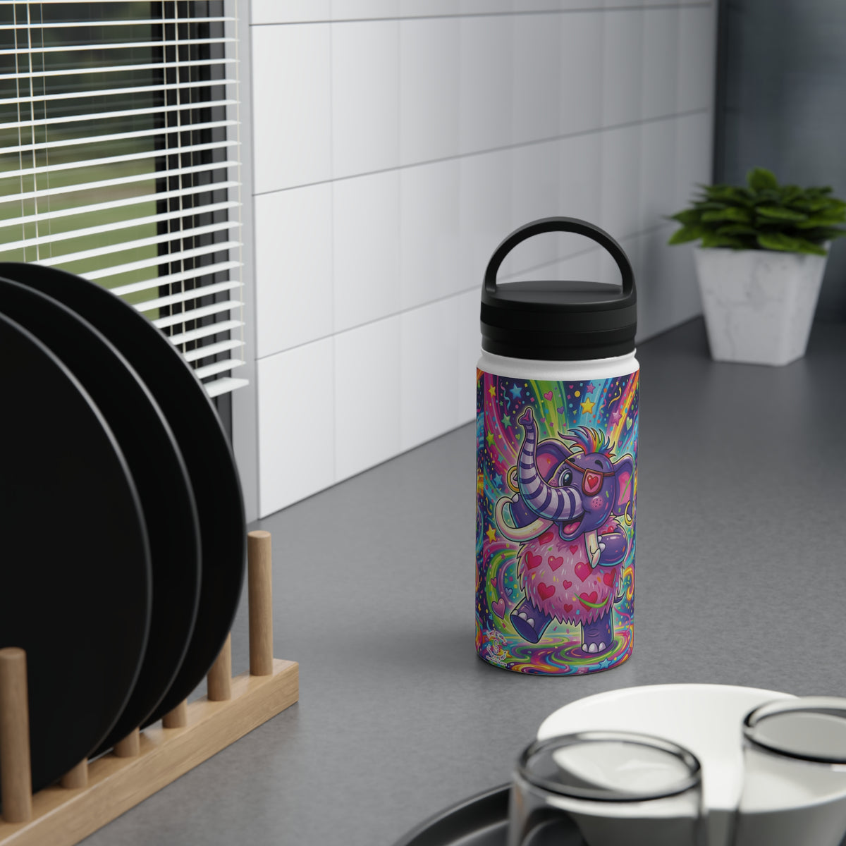 Piklez™ Stainless Steel Water Bottle with Handle Lid – "Born to Celebrate!" Graphic | Smile Universe Collection