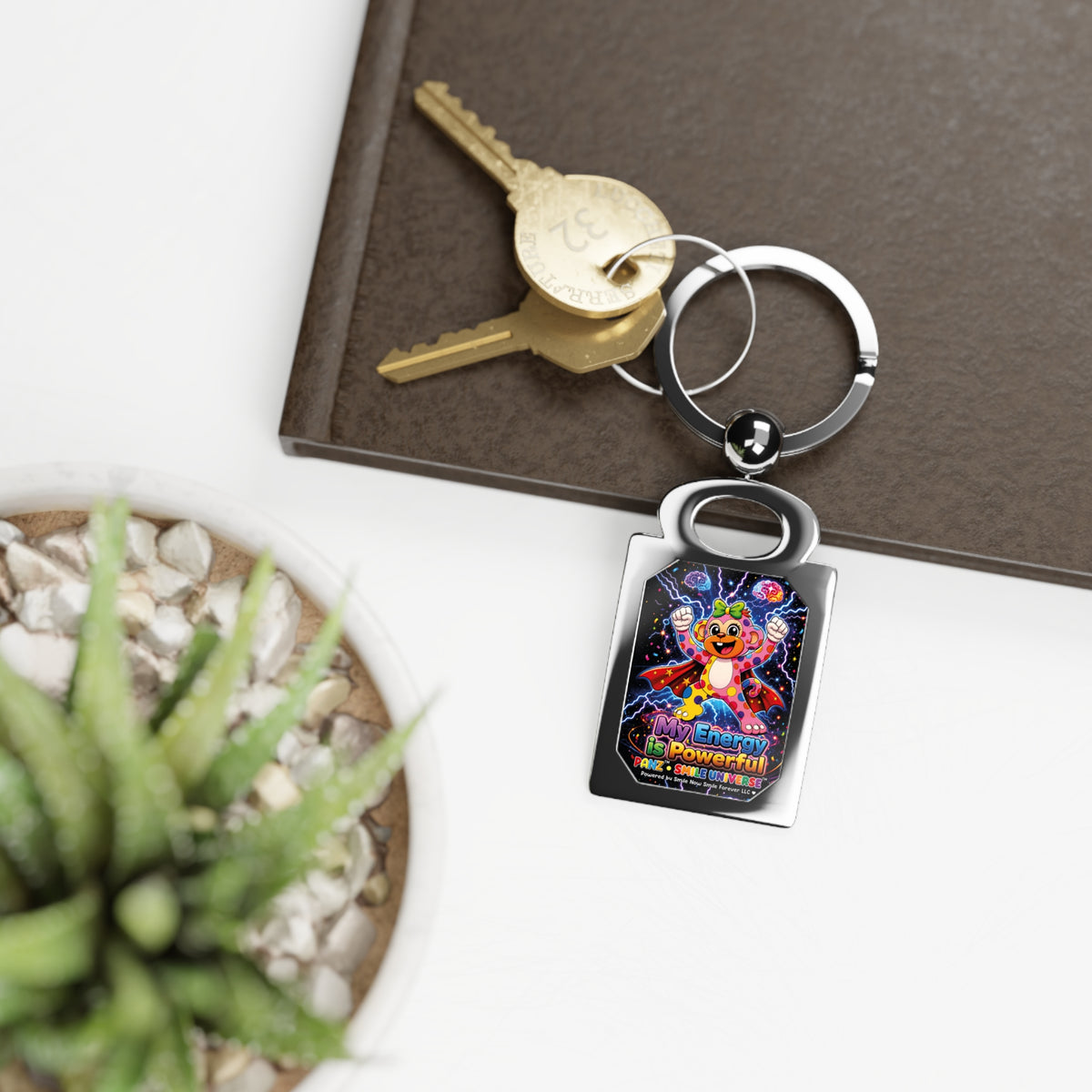 Panz™ Rectangle Photo Keyring – "My Energy is Powerful" Graphic Keychain | Smile Universe Collection