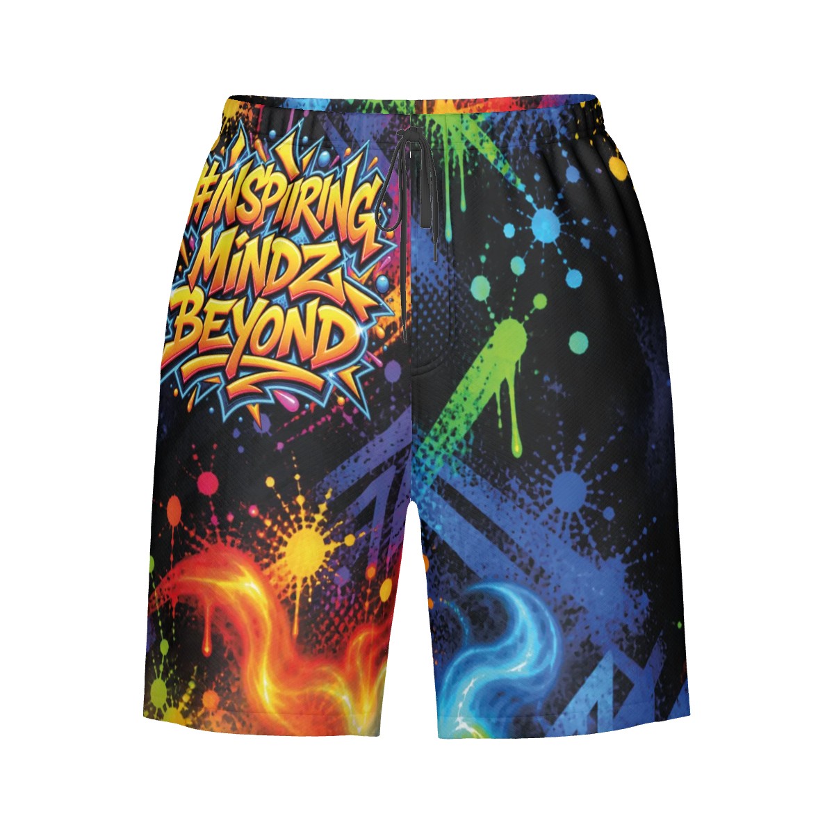 BWD “Inspiring Mindz Beyond” Men’s Beach-to-Street AOP Shorts — Neon Splash