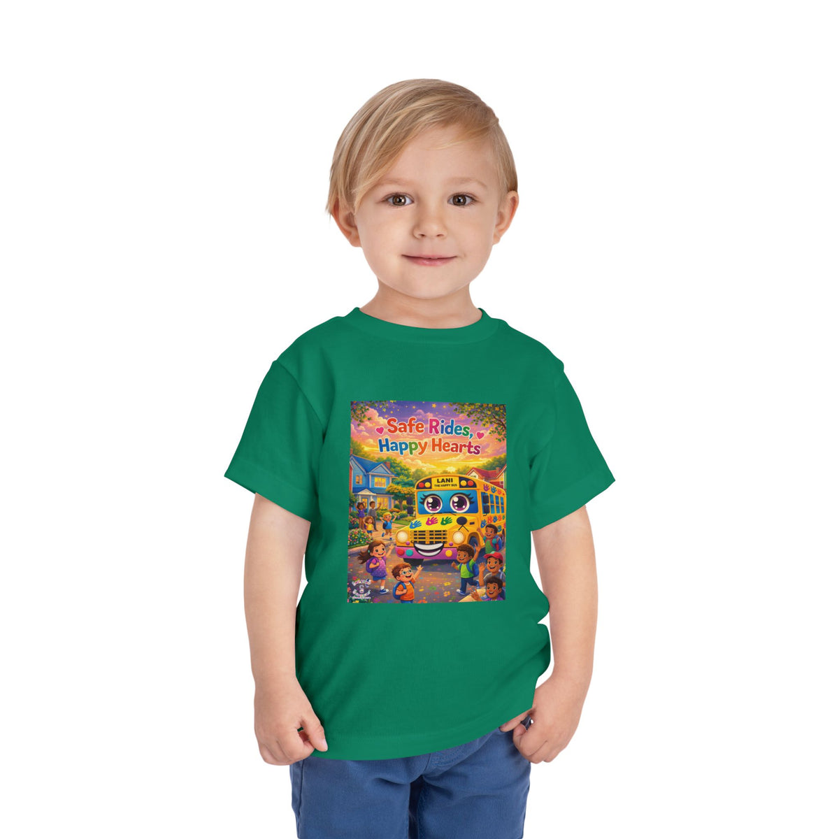 Lani™ Toddler Short Sleeve Tee – "Safe Rides, Happy Hearts" Graphic
