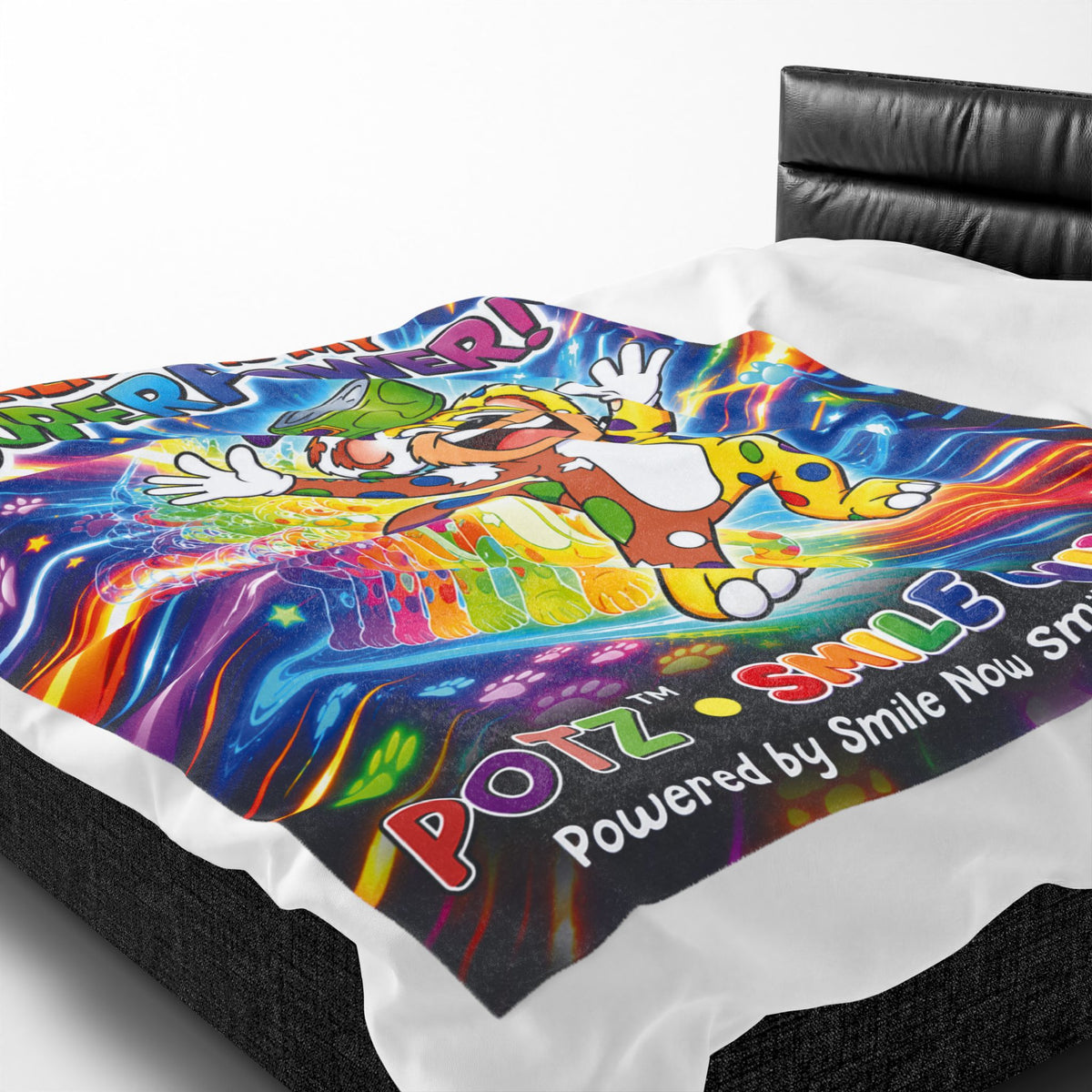 Potz™ Velveteen Plush Blanket – "Energy is My Superpower!" Graphic Throw | Smile Universe Collection