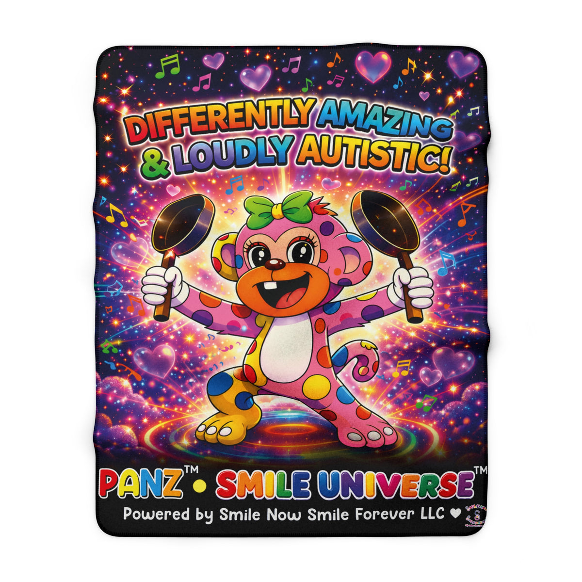 Panz™ Sherpa Fleece Blanket – "Differently Amazing & Loudly Autistic!" Graphic | Smile Universe Collection