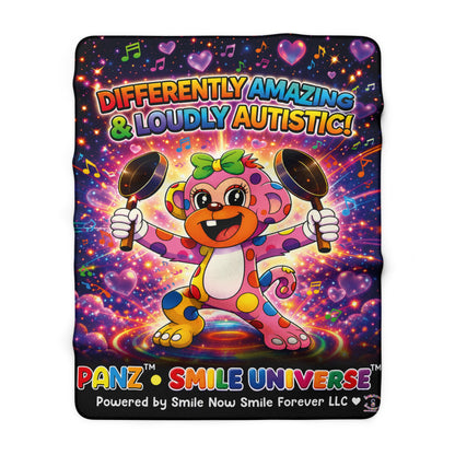 Panz™ Sherpa Fleece Blanket – "Differently Amazing & Loudly Autistic!" Graphic | Smile Universe Collection