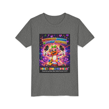 Panz™ Youth Short Sleeve Tee – "Differently Amazing & Loudly Autistic!" Graphic | Smile Universe Collection