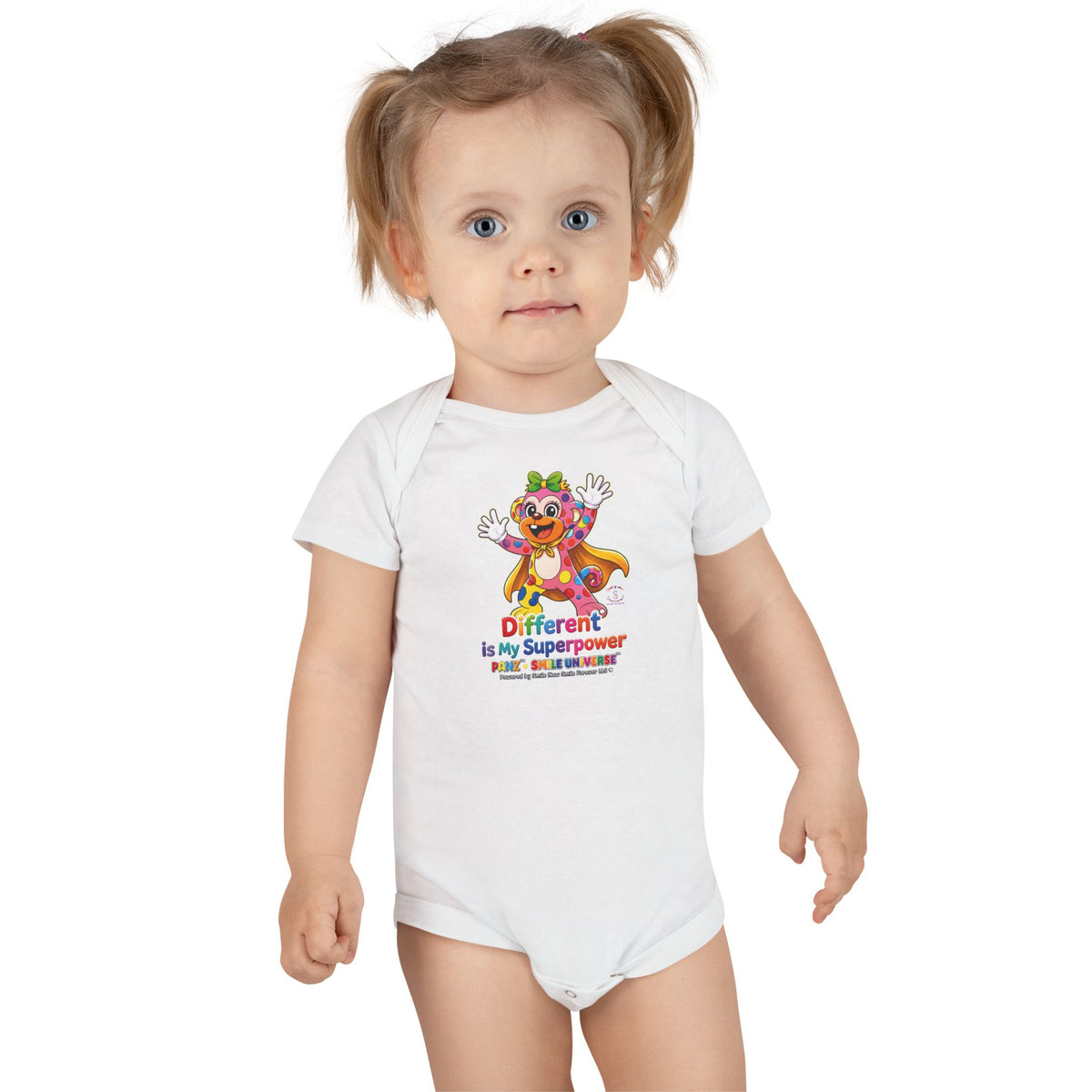Panz™ Baby Short Sleeve Onesie® – "Different is My Superpower" Graphic | Smile Universe Collection