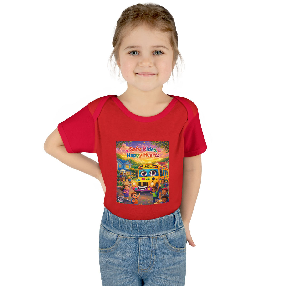 Lani™ Infant Baby Rib Bodysuit – "Safe Rides, Happy Hearts" Graphic