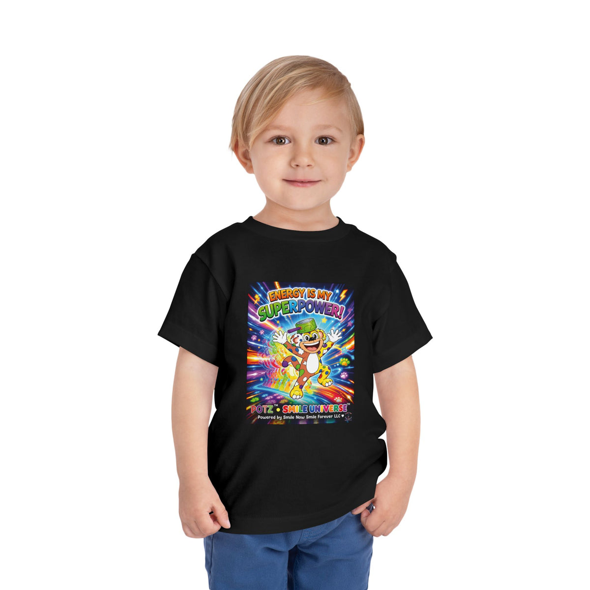 Potz™ Toddler Short Sleeve Tee – "Energy is My Superpower!" Graphic Tee | Smile Universe Collection