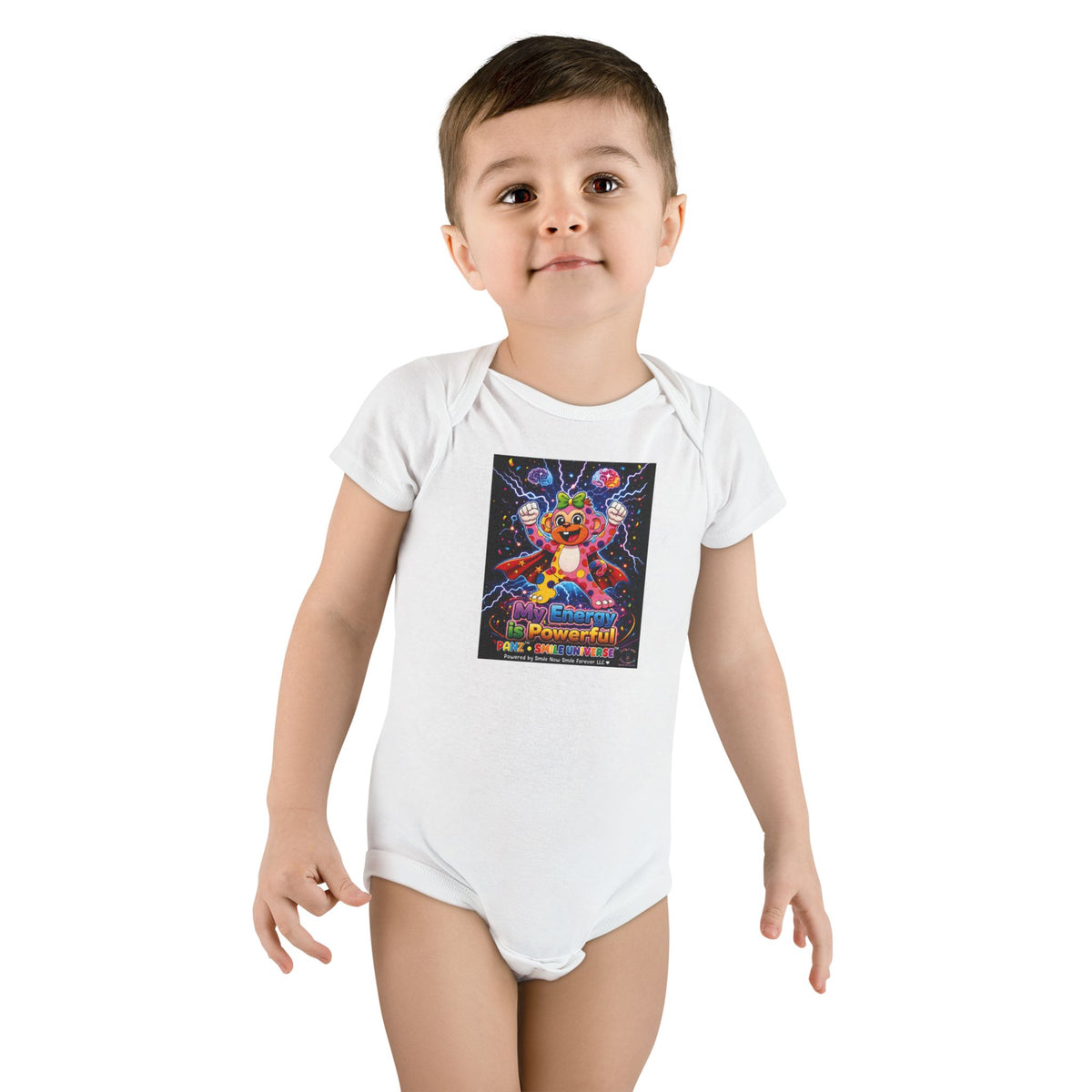 Panz™ Baby Short Sleeve Onesie® – "My Energy is Powerful" Graphic Bodysuit | Smile Universe Collection