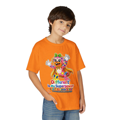 Panz™ Youth DryBlend® T-Shirt – "Different is My Superpower" Graphic | Smile Universe Collection
