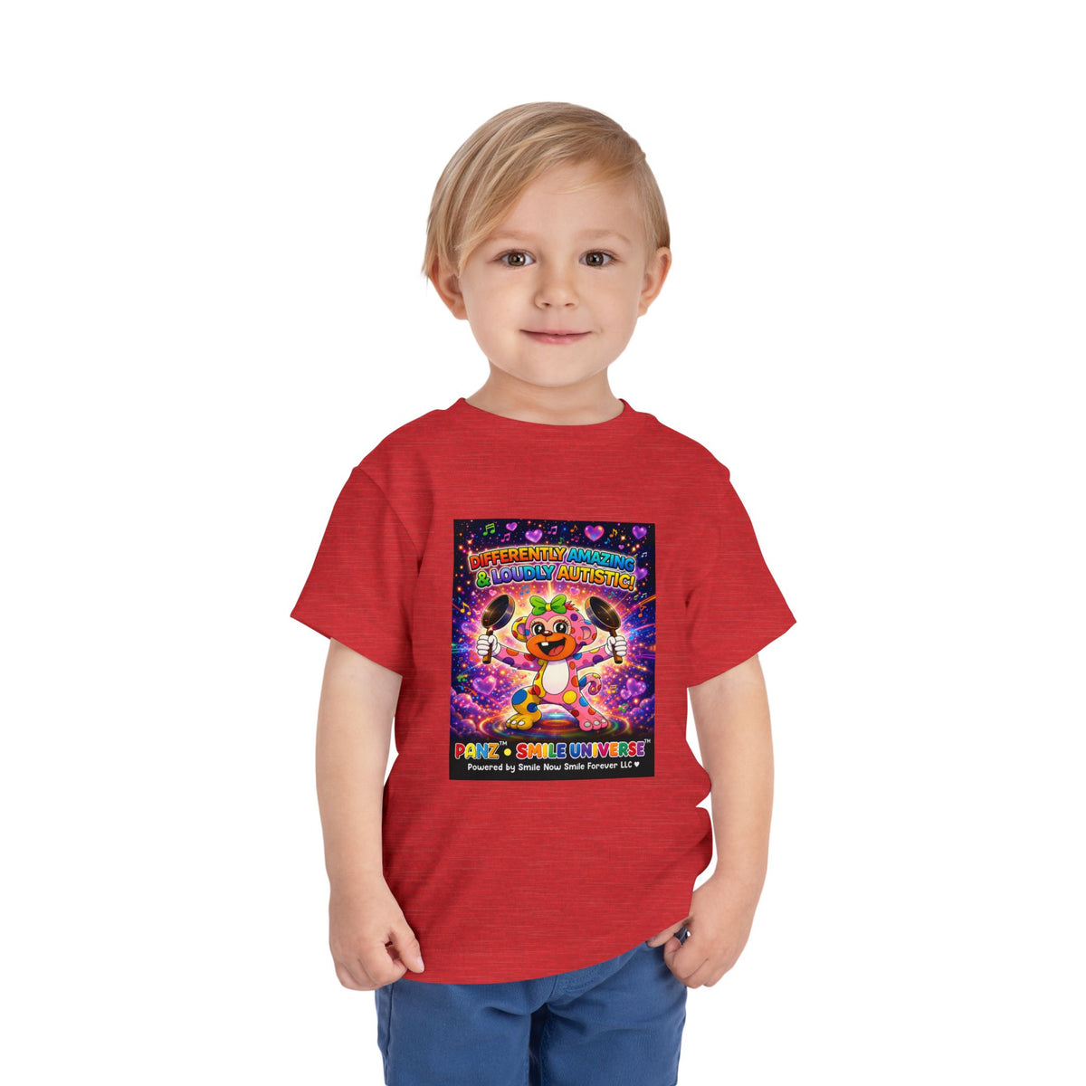 Panz™ Toddler Short Sleeve Tee – "Differently Amazing & Loudly Autistic!" Graphic | Smile Universe Collection