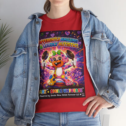 Panz™ Unisex Heavy Cotton™ Tee – "Differently Amazing & Loudly Autistic!" Graphic | Smile Universe Collection