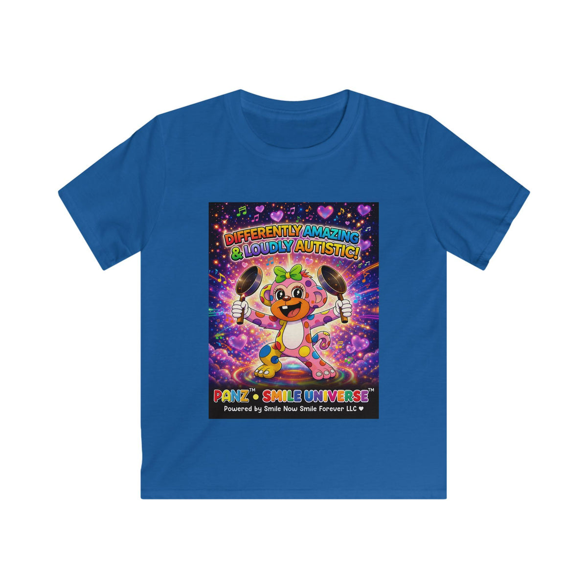 Panz™ Kids Softstyle Tee – "Differently Amazing & Loudly Autistic!" Graphic | Smile Universe Collection