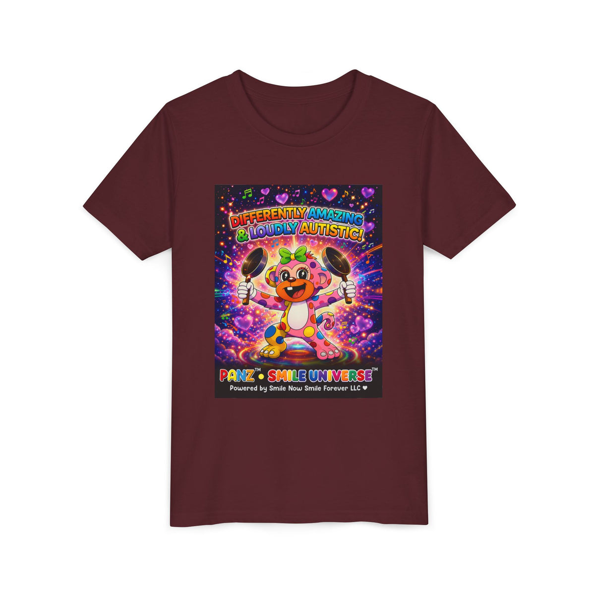 Panz™ Youth Short Sleeve Tee – "Differently Amazing & Loudly Autistic!" Graphic | Smile Universe Collection
