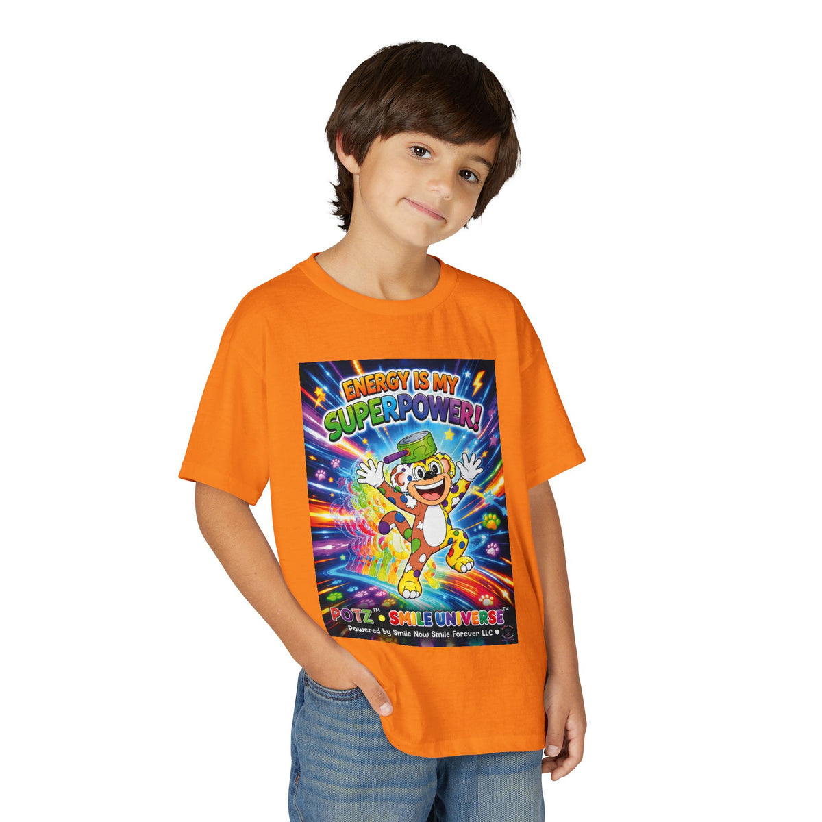 Potz™ Youth DryBlend® T-Shirt – "Energy is My Superpower!" Graphic Tee | Smile Universe Collection