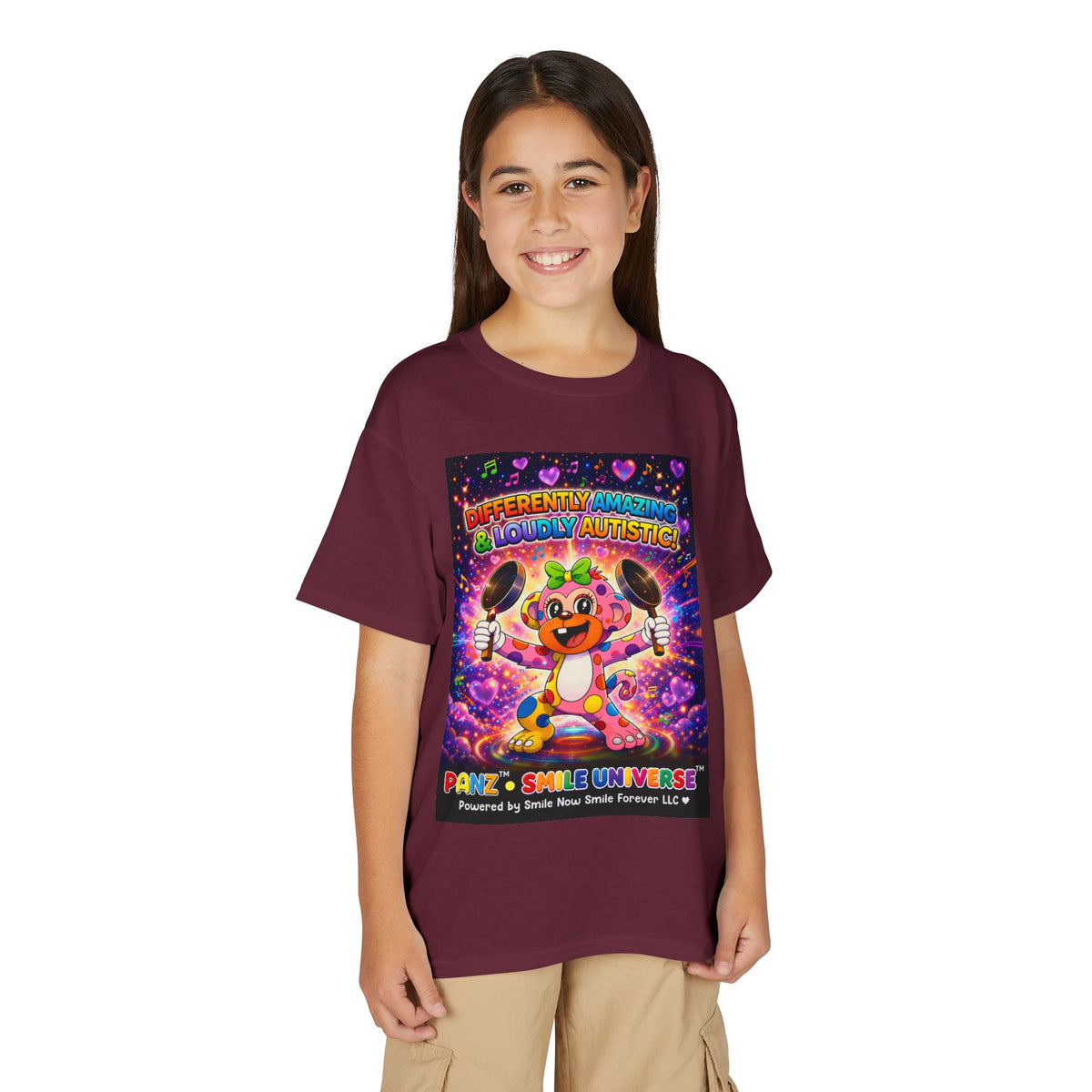 Panz™ Youth DryBlend® T-Shirt – "Differently Amazing & Loudly Autistic!" Graphic | Smile Universe Collection