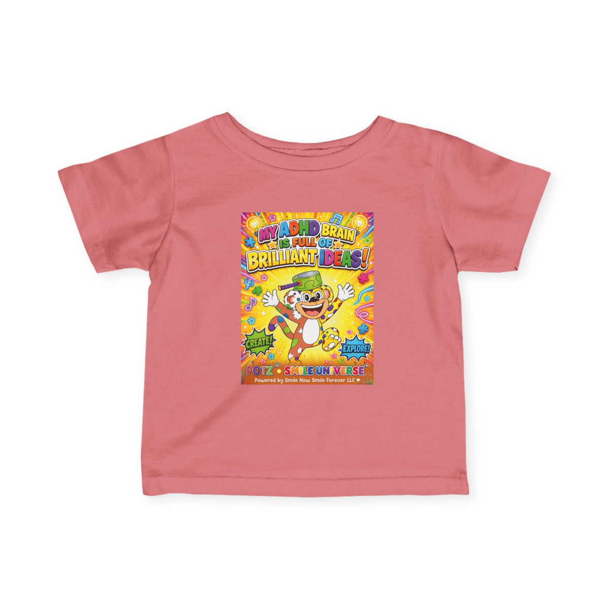 Potz™ Infant Fine Jersey Tee – "My ADHD Brain is Full of Brilliant Ideas!" Graphic Tee | Smile Universe Collection