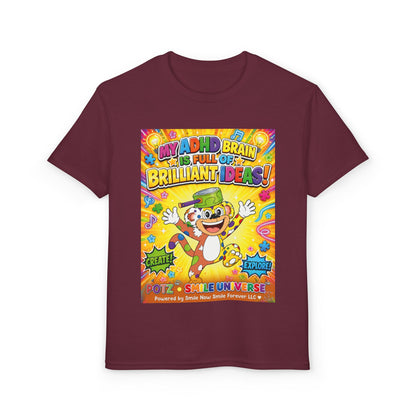 Potz™ Youth DryBlend® T-Shirt – "My ADHD Brain is Full of Brilliant Ideas!" Graphic Tee | Smile Universe Collection