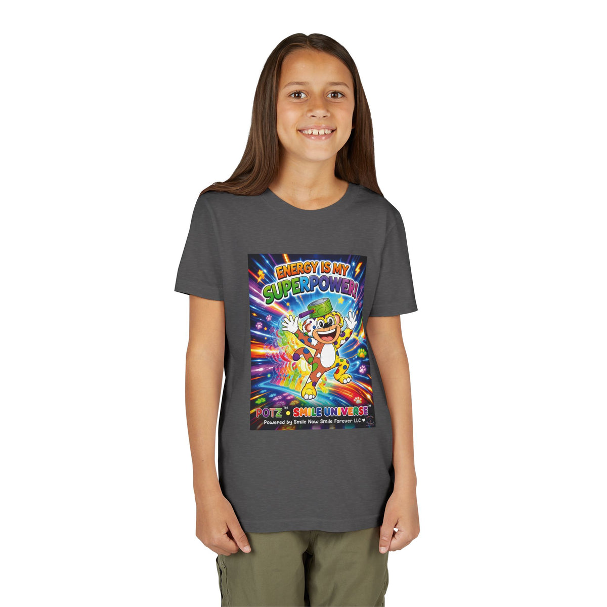 Potz™ Youth Short Sleeve Tee – "Energy is My Superpower!" Graphic Tee | Smile Universe Collection