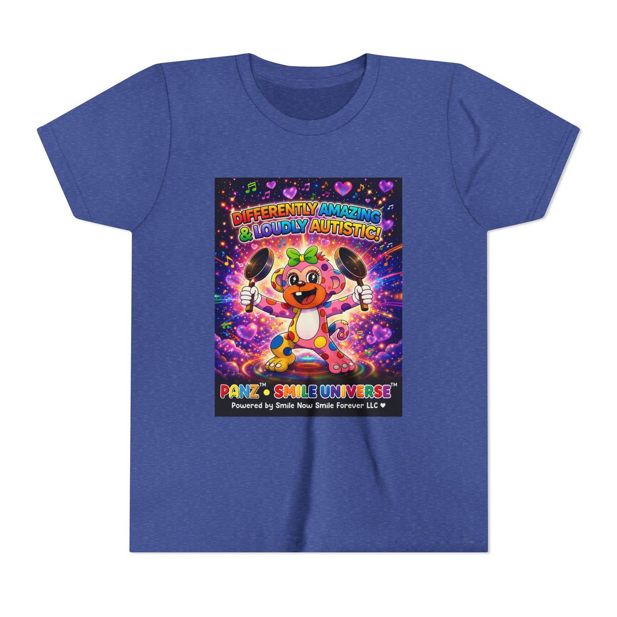 Panz™ Youth Short Sleeve Tee – "Differently Amazing & Loudly Autistic!" Graphic | Smile Universe Collection