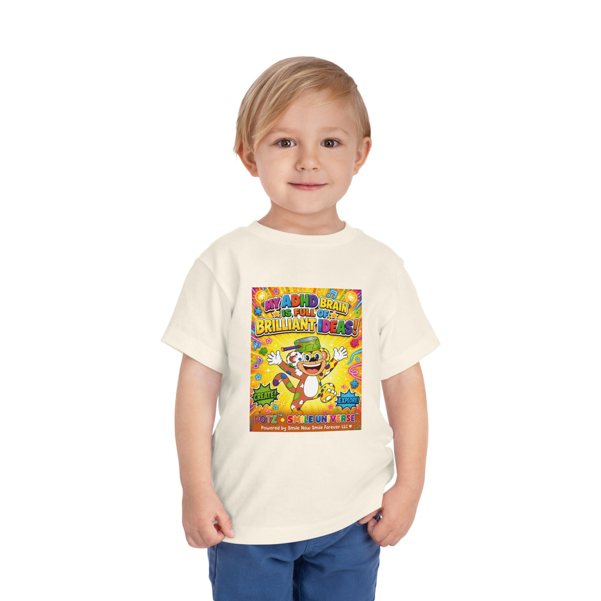 Potz™ Toddler Short Sleeve Tee – "My ADHD Brain is Full of Brilliant Ideas!" Graphic Tee | Smile Universe Collection
