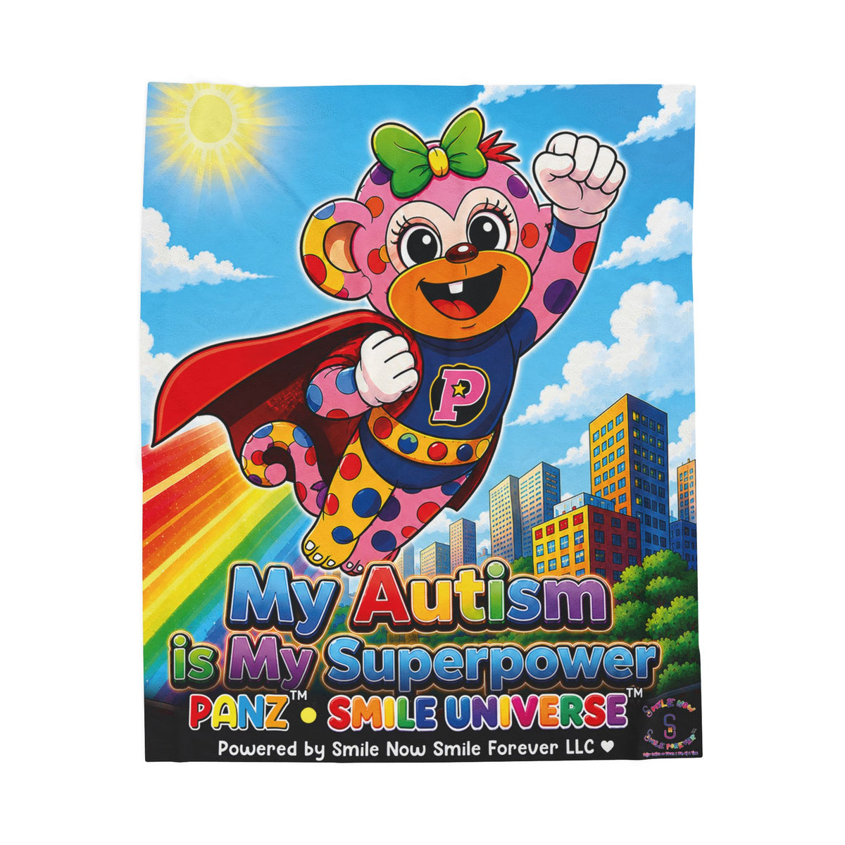 Panz™ Velveteen Plush Blanket – "My Autism is My Superpower" Graphic | Smile Universe Collection