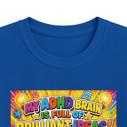 Potz™ Kids Softstyle Tee – "My ADHD Brain is Full of Brilliant Ideas!" Graphic Tee | Smile Universe Collection