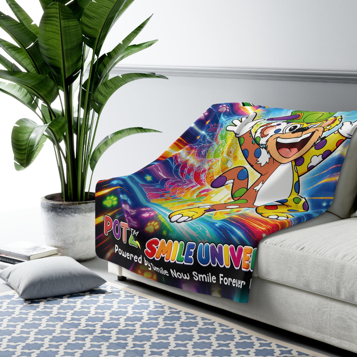 Potz™ Sherpa Fleece Blanket – "Energy is My Superpower!" Graphic Throw | Smile Universe Collection