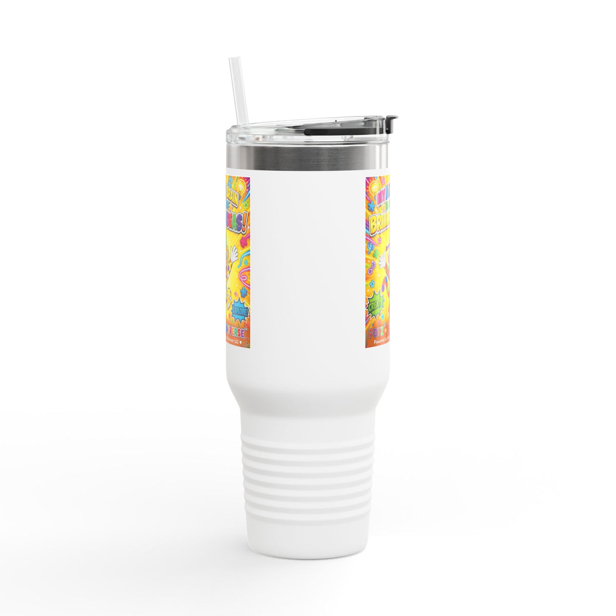 Potz™ Insulated Travel Mug 40oz – "My ADHD Brain is Full of Brilliant Ideas!" Graphic Tumbler | Smile Universe Collection