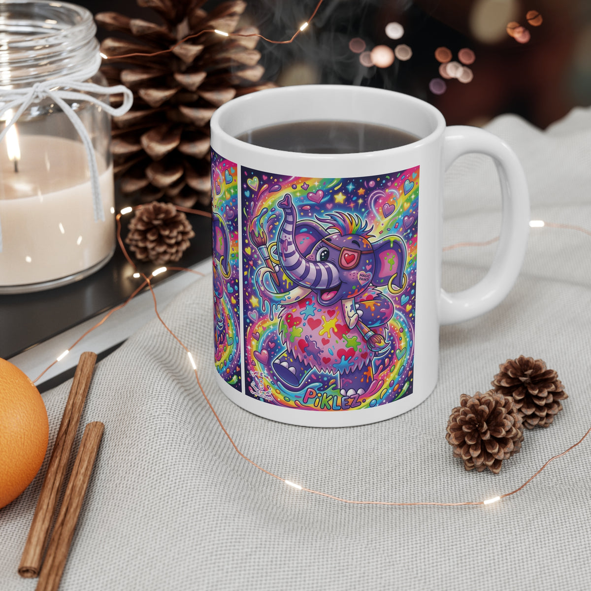 Piklez™ 12oz Ceramic Coffee Cup – "Magic Paint!" Graphic | Smile Universe Collection