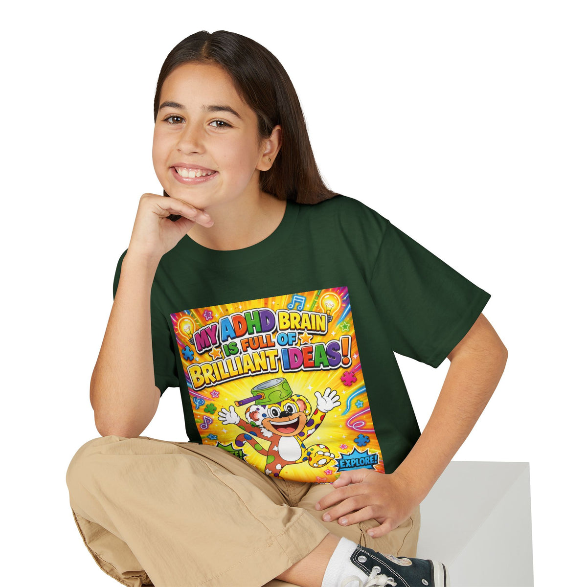 Potz™ Youth DryBlend® T-Shirt – "My ADHD Brain is Full of Brilliant Ideas!" Graphic Tee | Smile Universe Collection