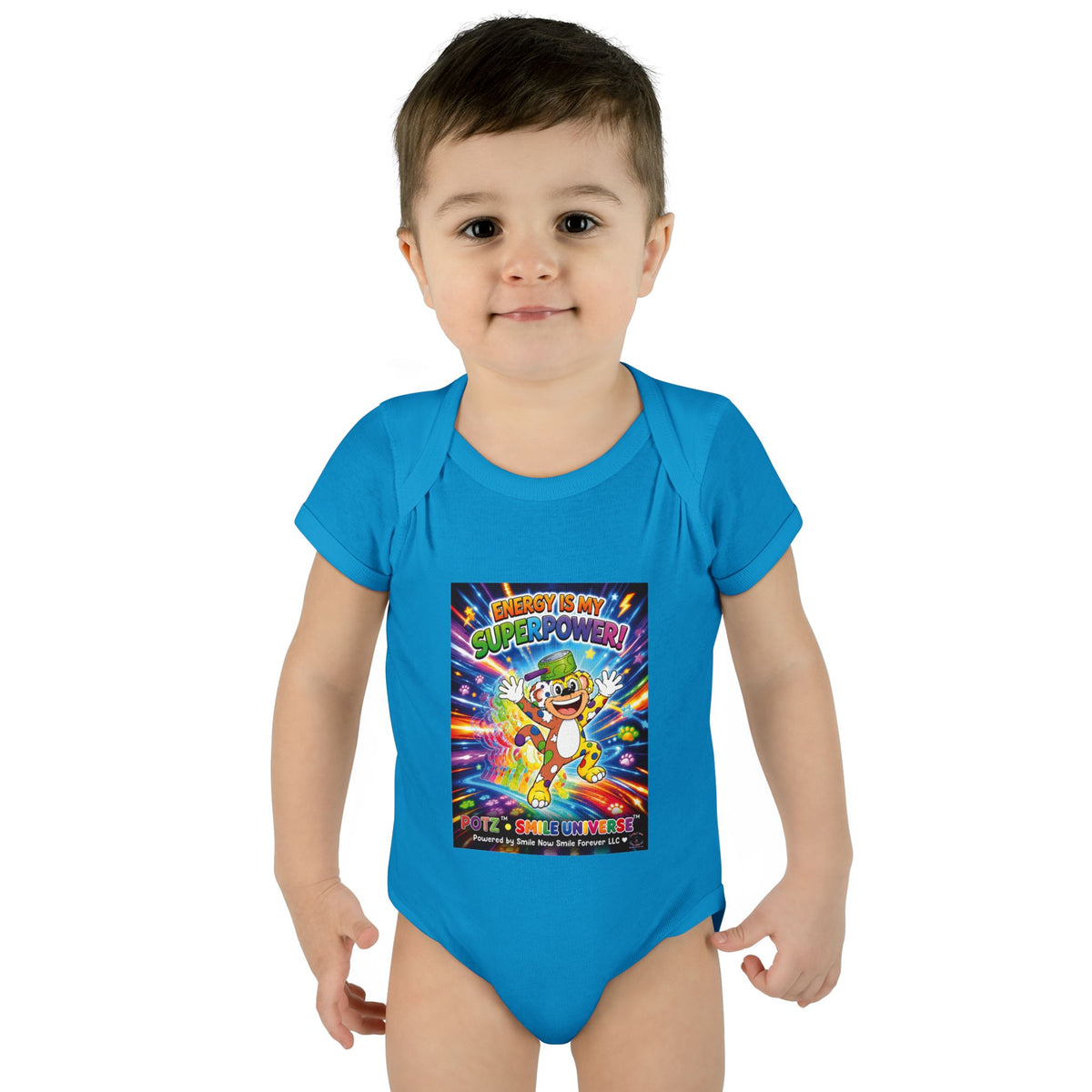 Potz™ Infant Baby Rib Bodysuit – "Energy is My Superpower!" Graphic Onesie | Smile Universe Collection
