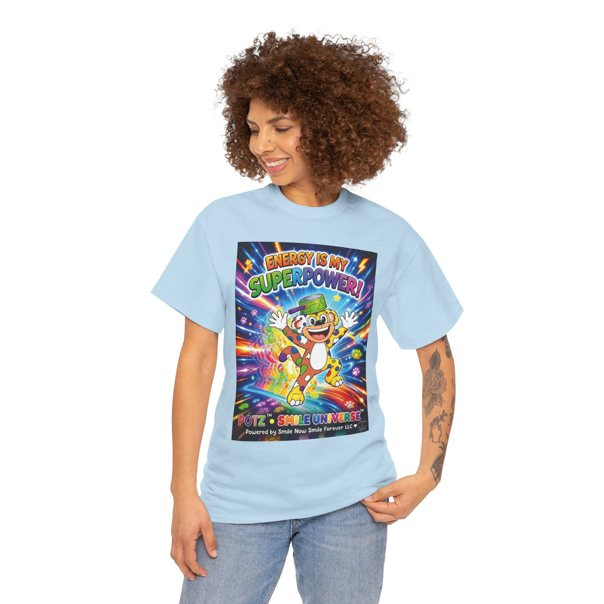 Potz™ Unisex Heavy Cotton™ Tee – "Energy is My Superpower!" Graphic Tee | Smile Universe Collection
