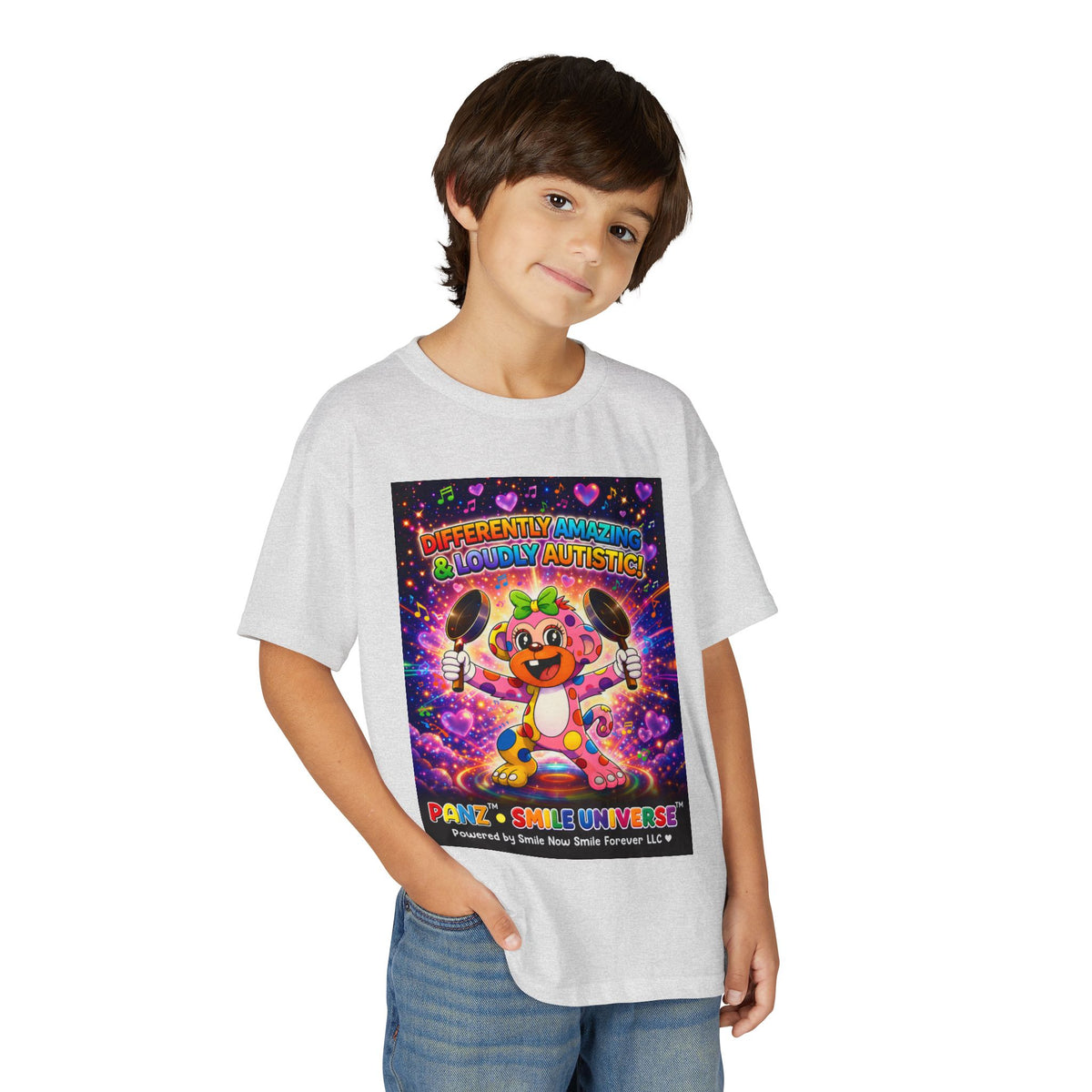 Panz™ Youth DryBlend® T-Shirt – "Differently Amazing & Loudly Autistic!" Graphic | Smile Universe Collection