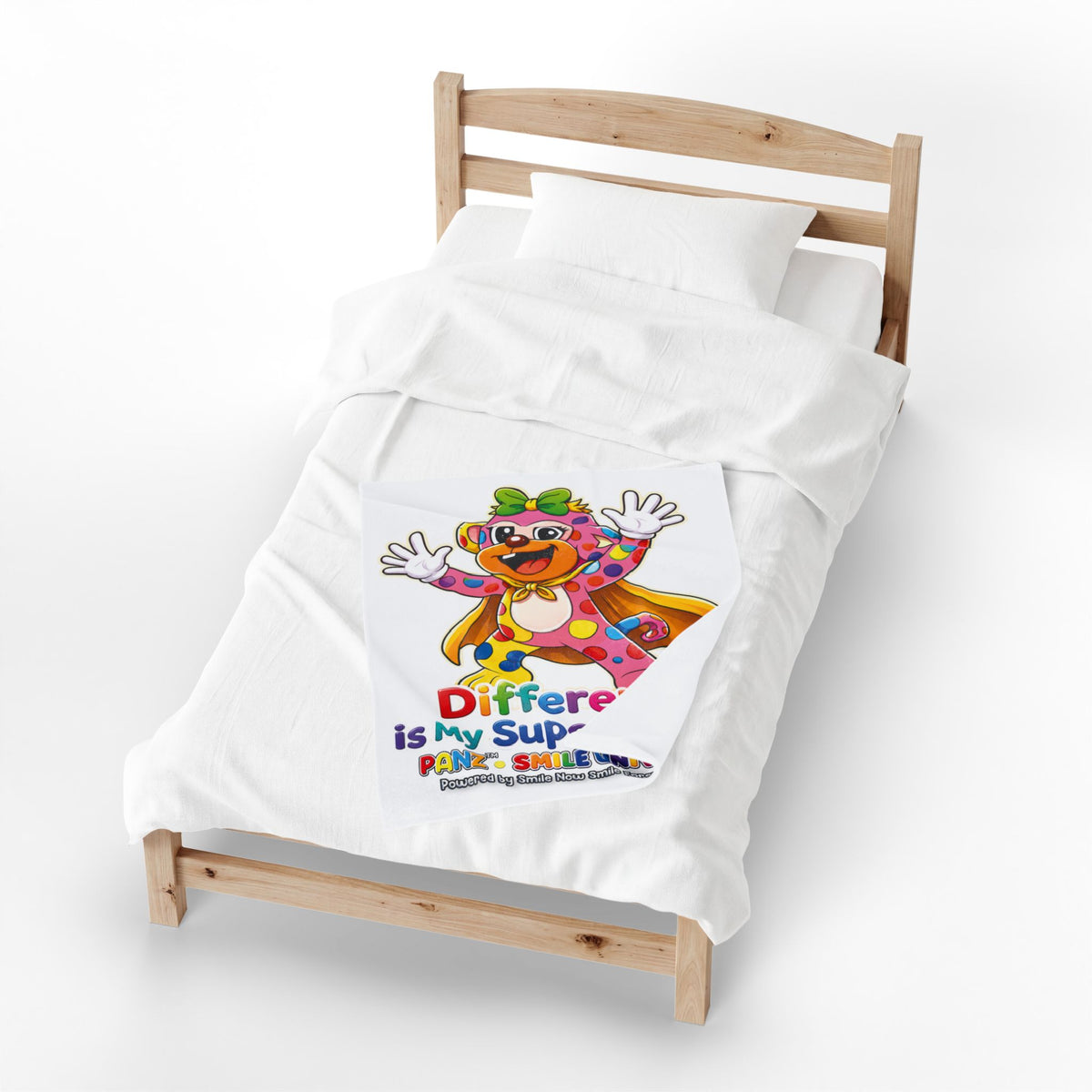 Panz™ Velveteen Plush Blanket – "Different is My Superpower" Graphic | Smile Universe Collection