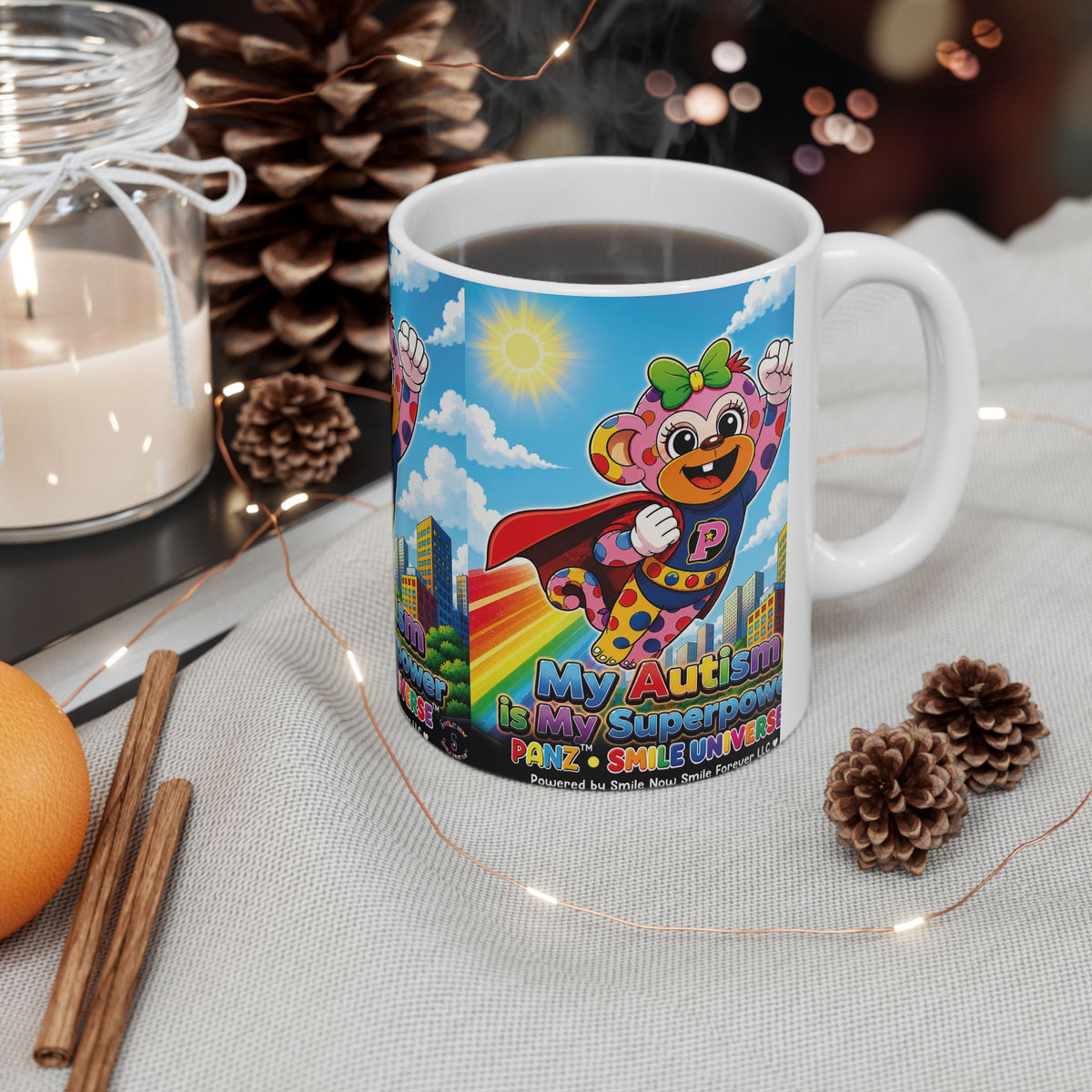 Panz™ Ceramic Mug (11oz & 15oz) – "My Autism is My Superpower" Graphic | Smile Universe Collection
