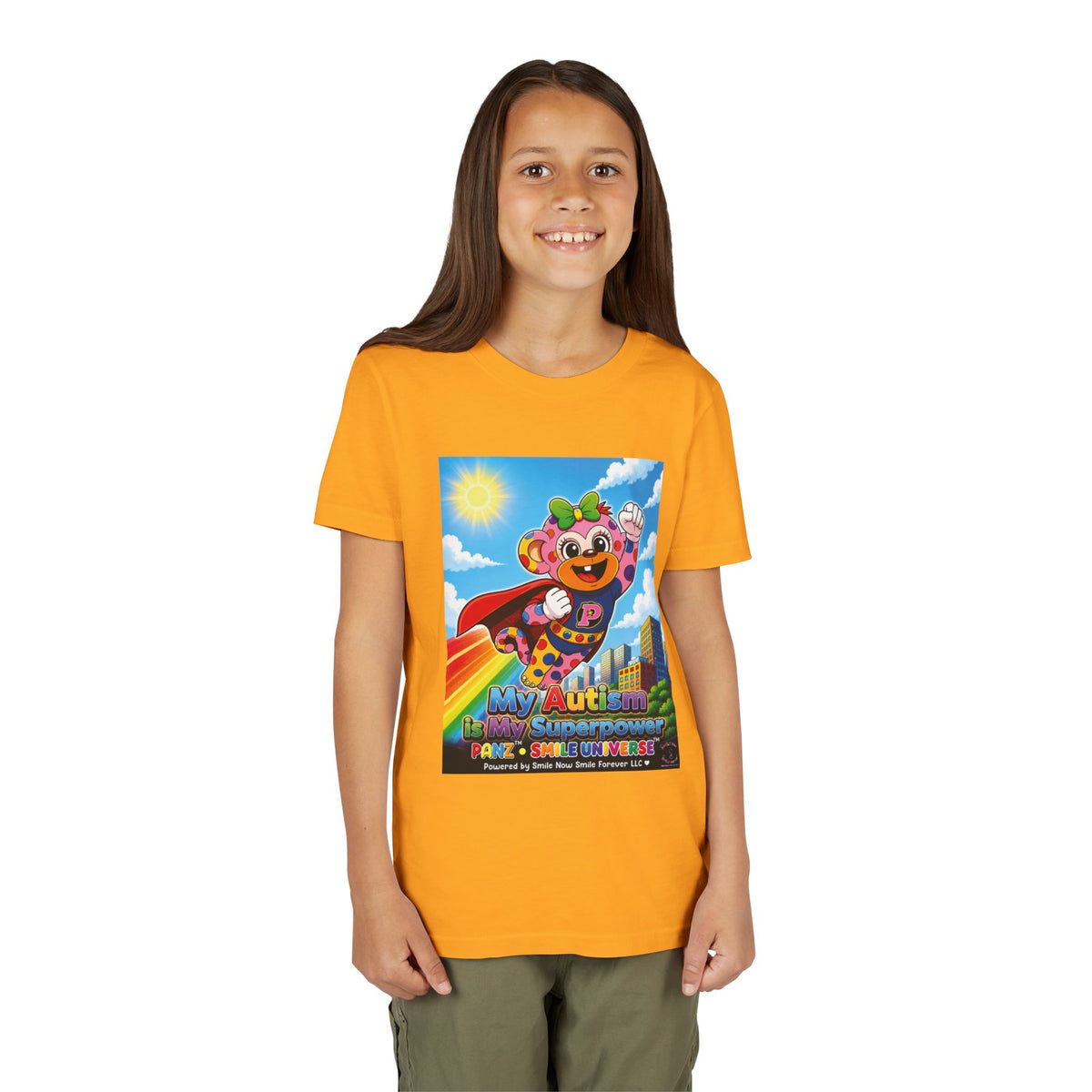 Panz™ Youth Short Sleeve Tee – "My Autism is My Superpower" Graphic | Smile Universe Collection