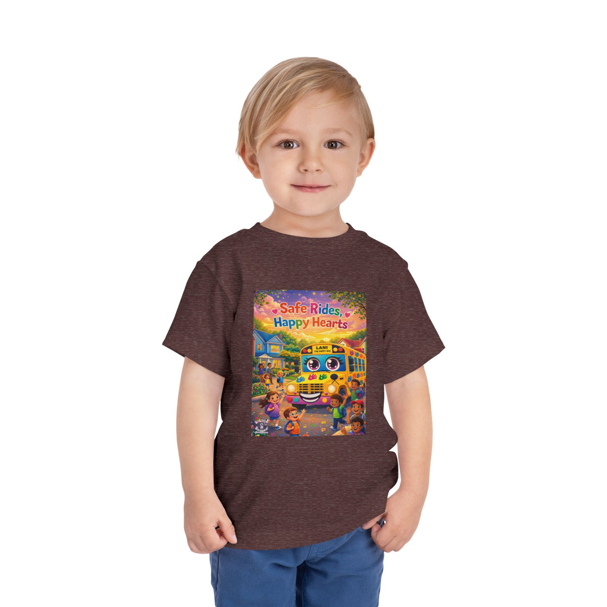 Lani™ Toddler Short Sleeve Tee – "Safe Rides, Happy Hearts" Graphic