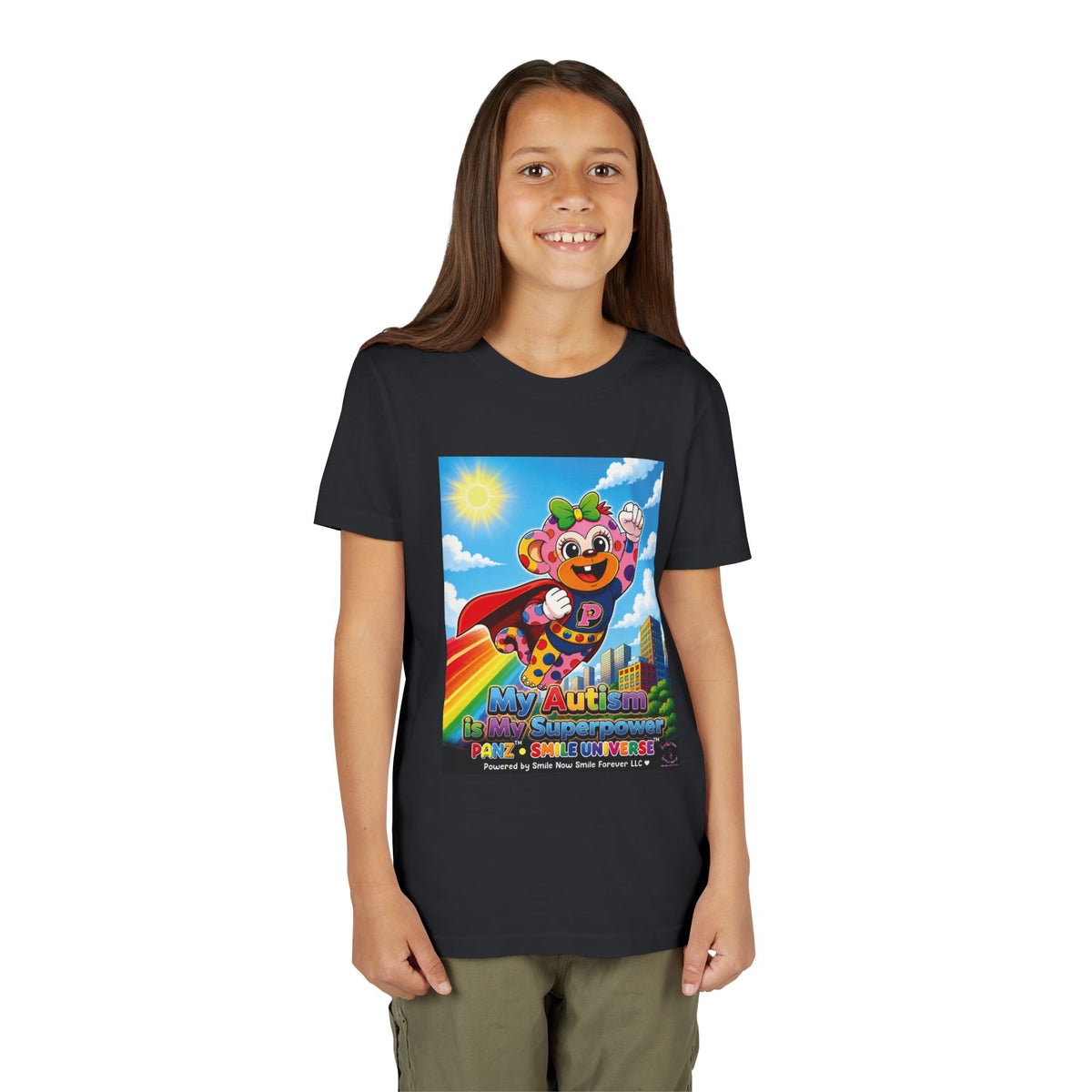 Panz™ Youth Short Sleeve Tee – "My Autism is My Superpower" Graphic | Smile Universe Collection