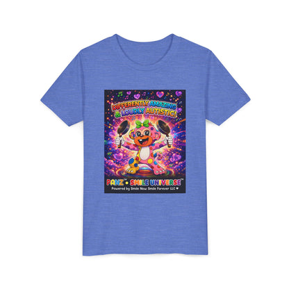 Panz™ Youth Short Sleeve Tee – "Differently Amazing & Loudly Autistic!" Graphic | Smile Universe Collection