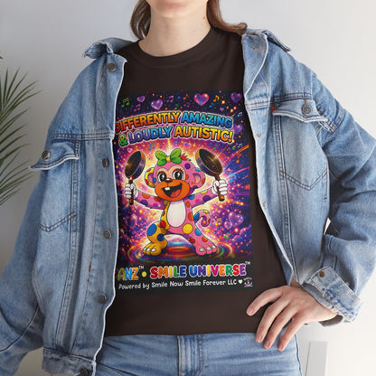 Panz™ Unisex Heavy Cotton™ Tee – "Differently Amazing & Loudly Autistic!" Graphic | Smile Universe Collection