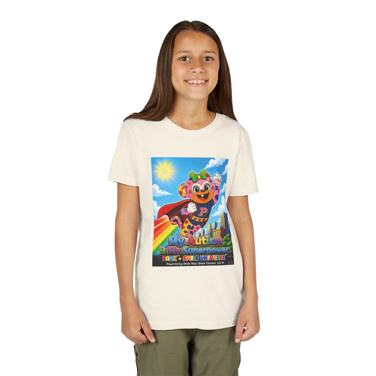 Panz™ Youth Short Sleeve Tee – "My Autism is My Superpower" Graphic | Smile Universe Collection
