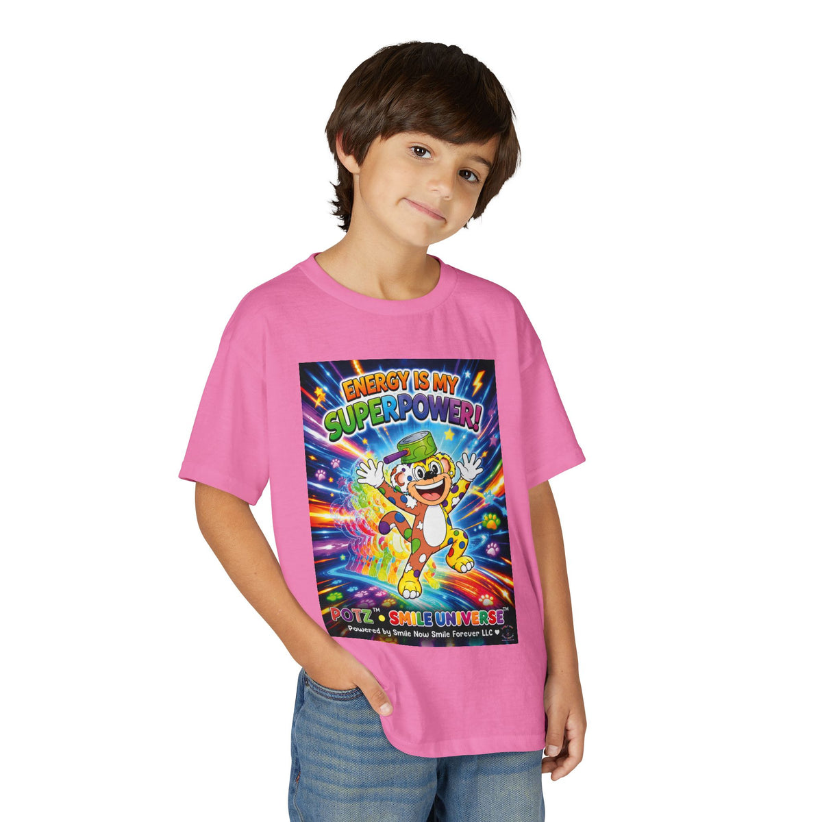 Potz™ Youth DryBlend® T-Shirt – "Energy is My Superpower!" Graphic Tee | Smile Universe Collection