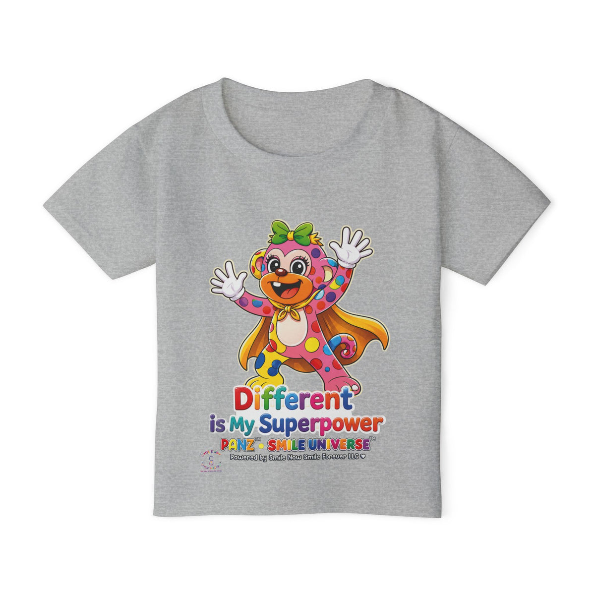 Panz™ Heavy Cotton™ Toddler T-Shirt – "Different is My Superpower" Graphic | Smile Universe Collection