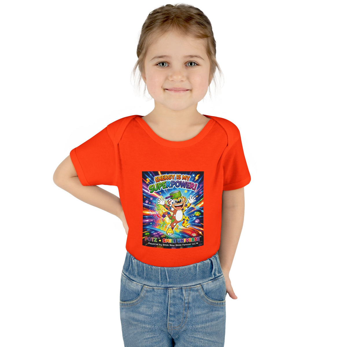 Potz™ Infant Baby Rib Bodysuit – "Energy is My Superpower!" Graphic Onesie | Smile Universe Collection