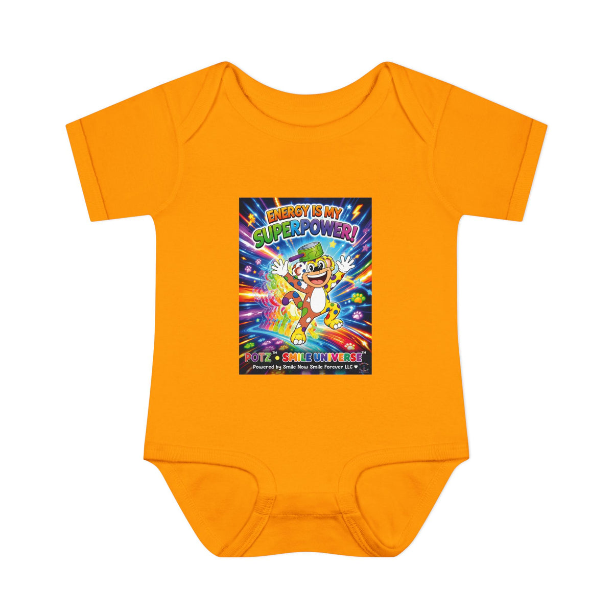 Potz™ Infant Baby Rib Bodysuit – "Energy is My Superpower!" Graphic Onesie | Smile Universe Collection
