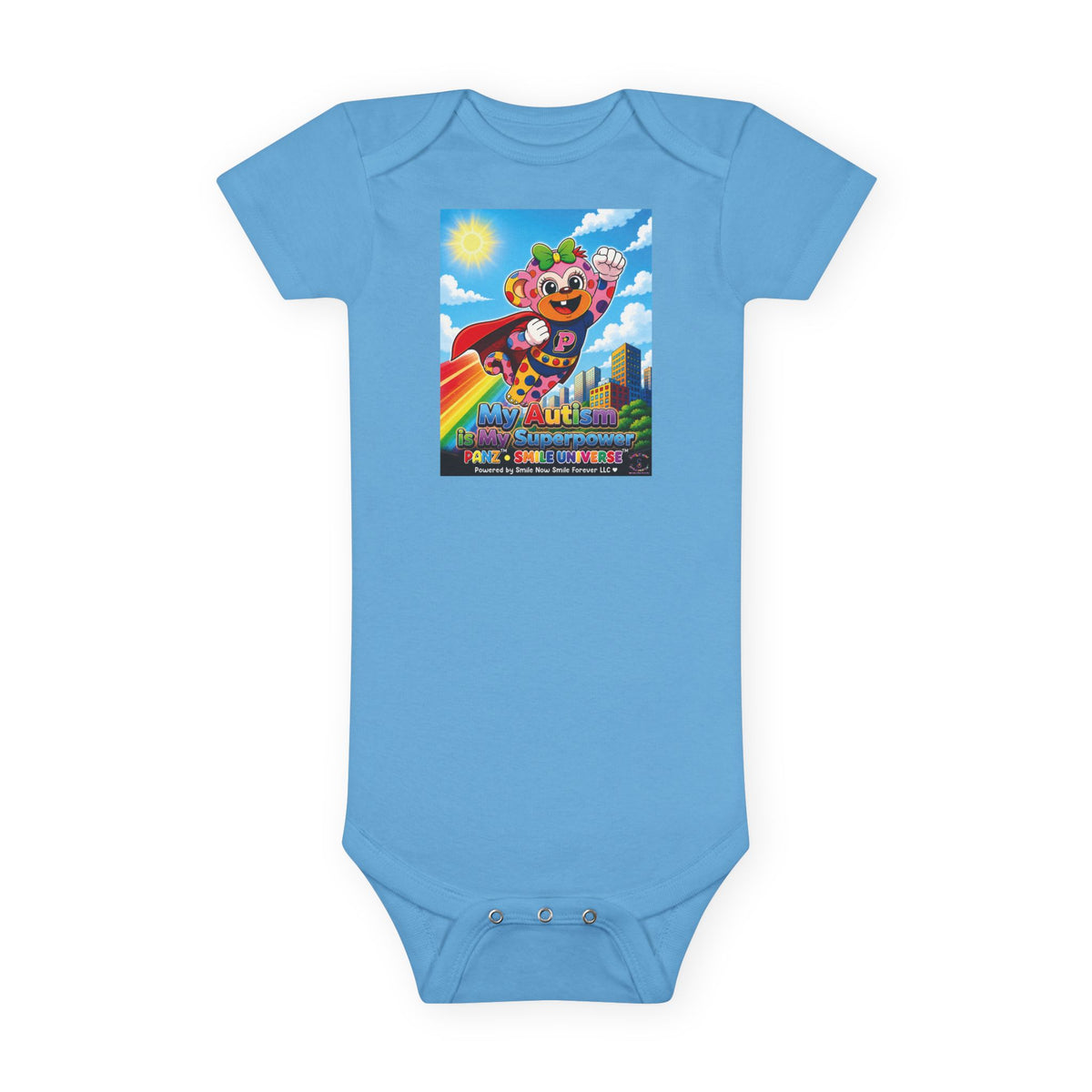 Panz™ Baby Short Sleeve Onesie® – "My Autism is My Superpower" Graphic | Smile Universe Collection